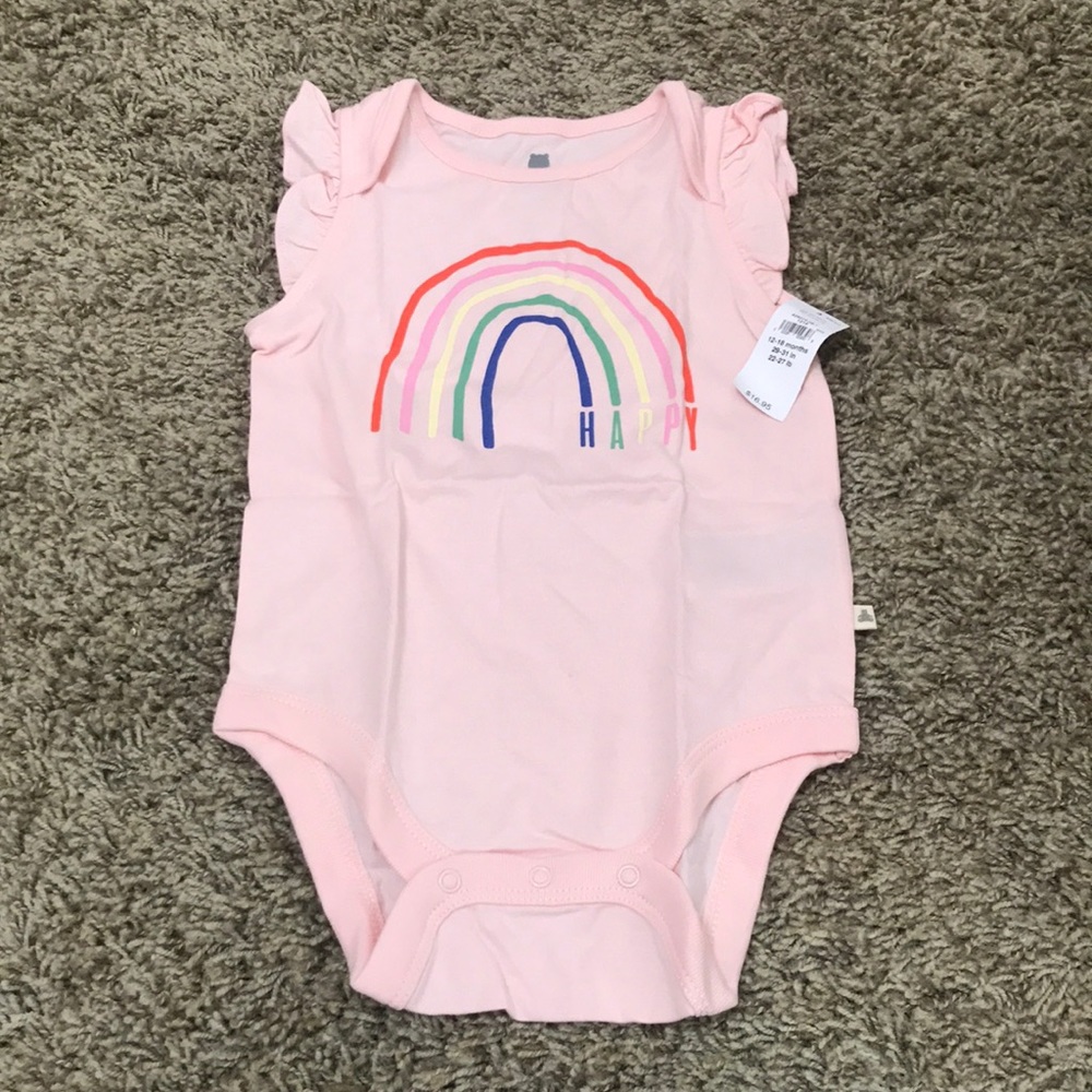 Gap Baby Onesie Pink Ruffle Sleeve Rainbow